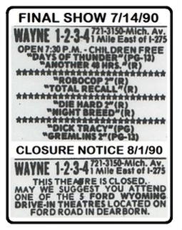 Wayne Drive-In Theatre - Wayne Doa 7-14-90